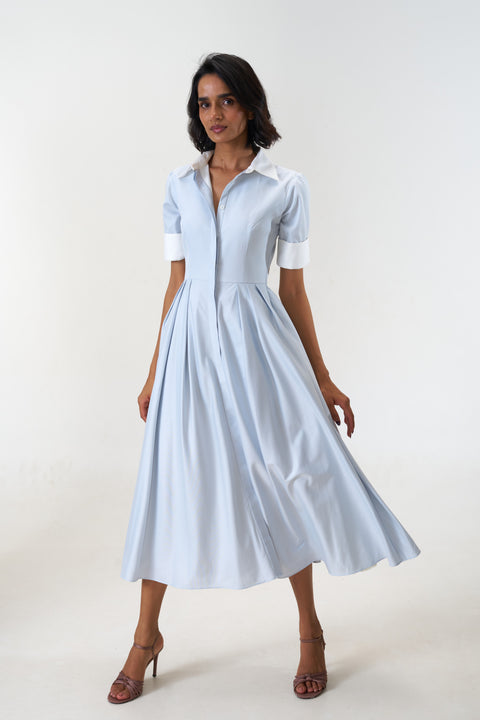 Stella Bluish Grey poplin midi shirt dress by Mazikien, view 10