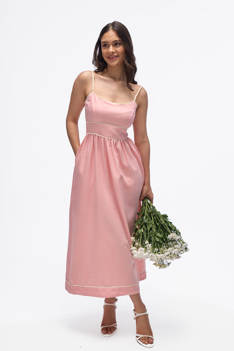 Cooper Peach spaghetti-strap waistband maxi dress by Mazikien, front view