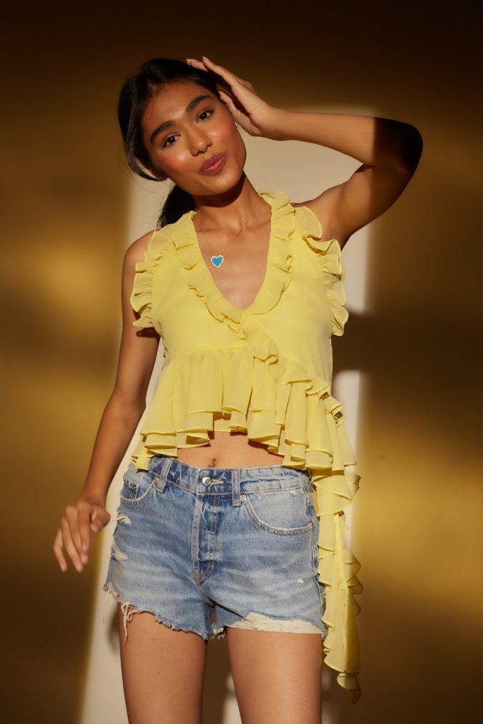 Yellow ruffle tube on sale top