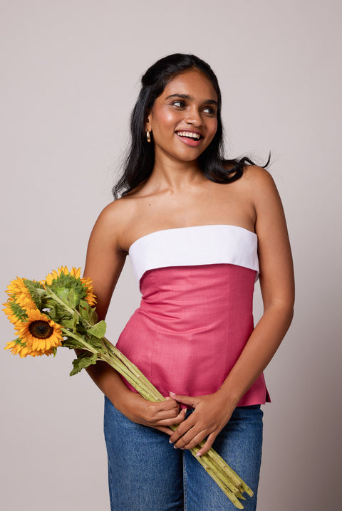 Bennie Pink convertible strapless/spaghetti strap bustier top by Mazikien, front view