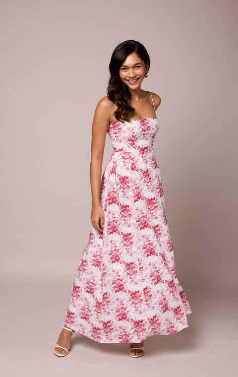 Rio Red floral spaghetti strap maxi dress by Mazikien, front view