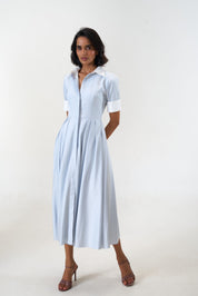 Stella Bluish Grey poplin midi shirt dress by Mazikien, view 2
