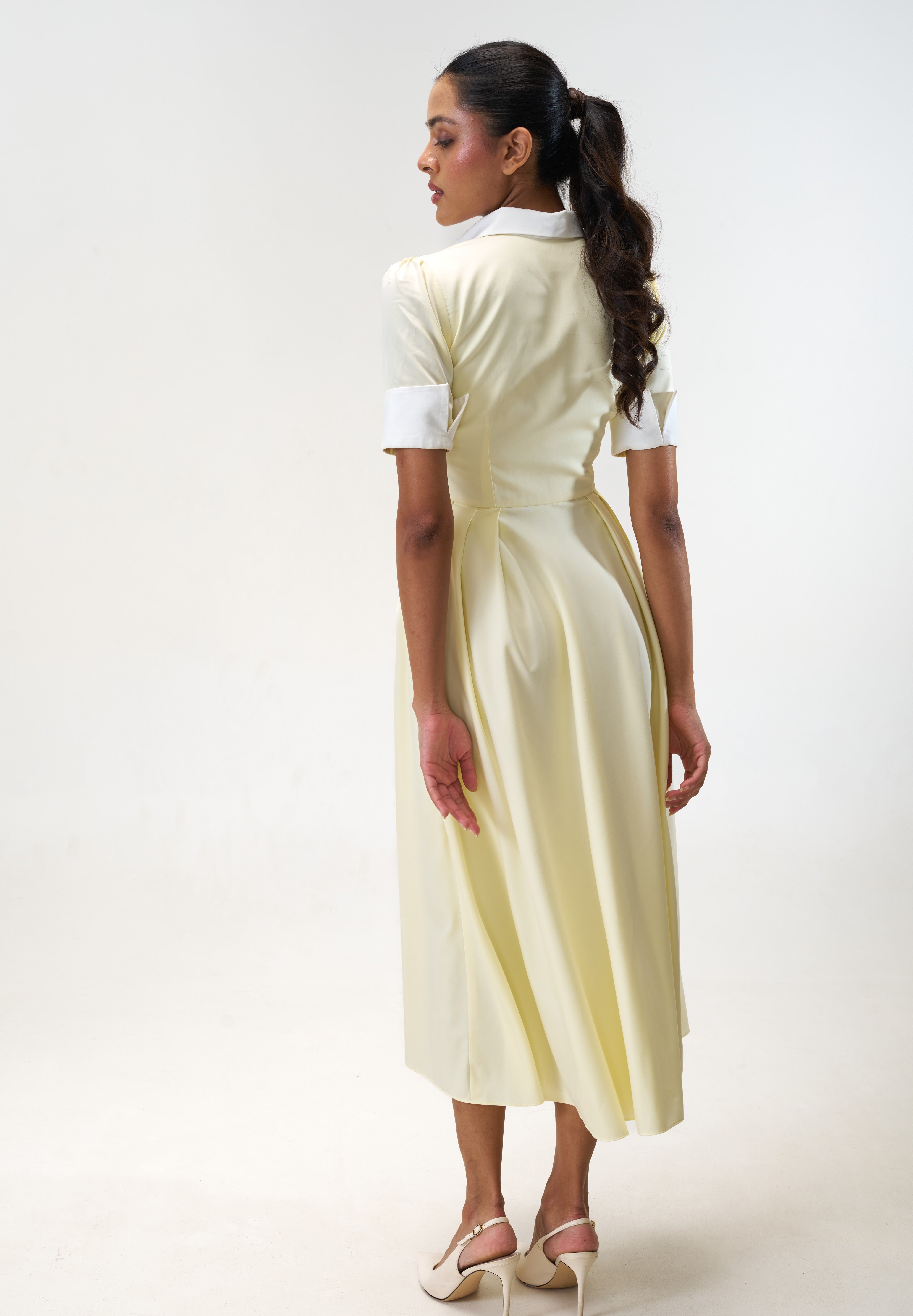 Stella Butter Yellow poplin midi shirt dress by Mazikien, view 5