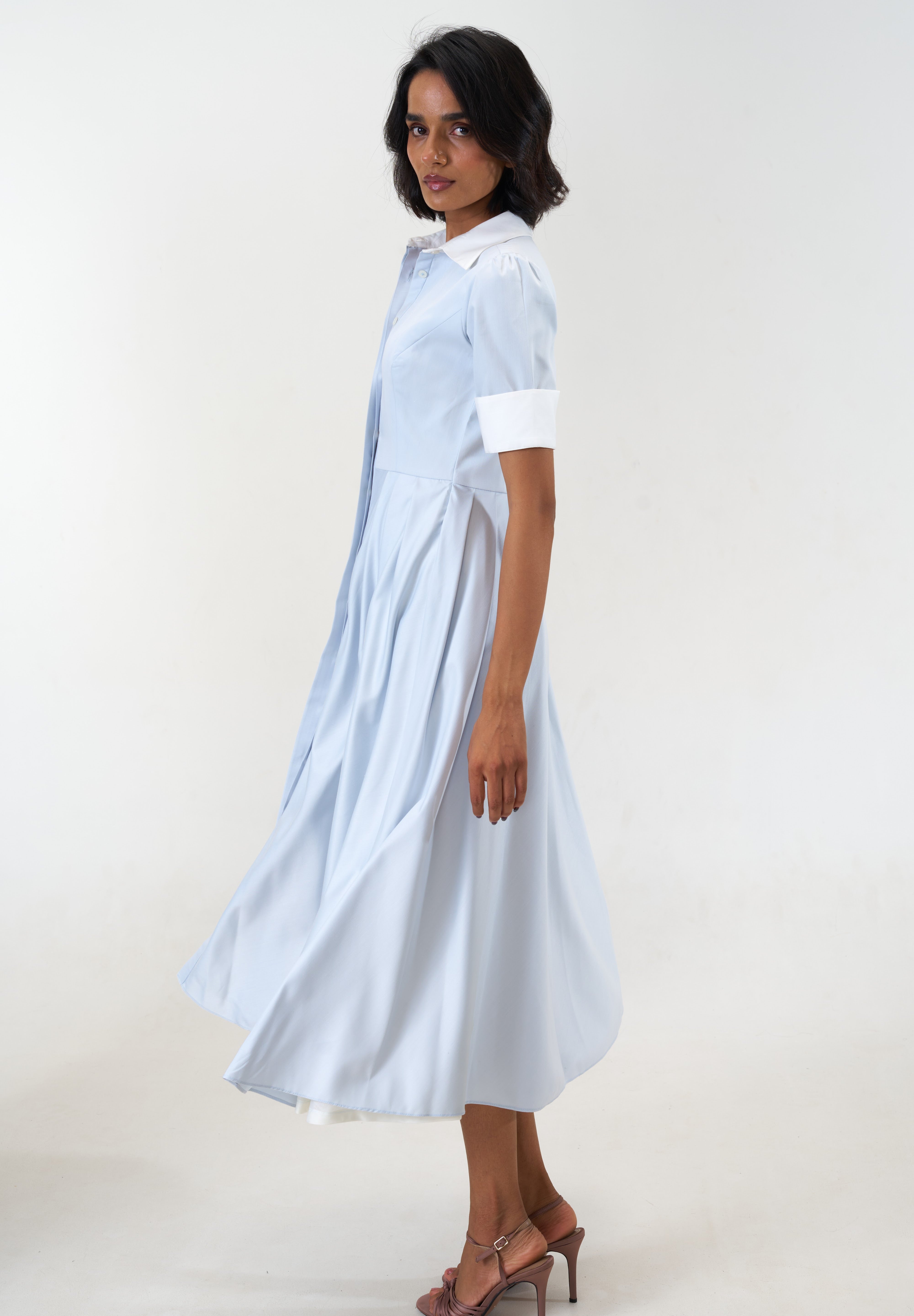 Stella Bluish Grey poplin midi shirt dress by Mazikien, view 18