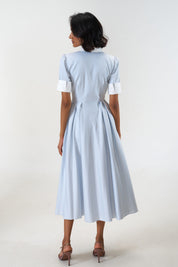 Stella Bluish Grey poplin midi shirt dress by Mazikien, view 16