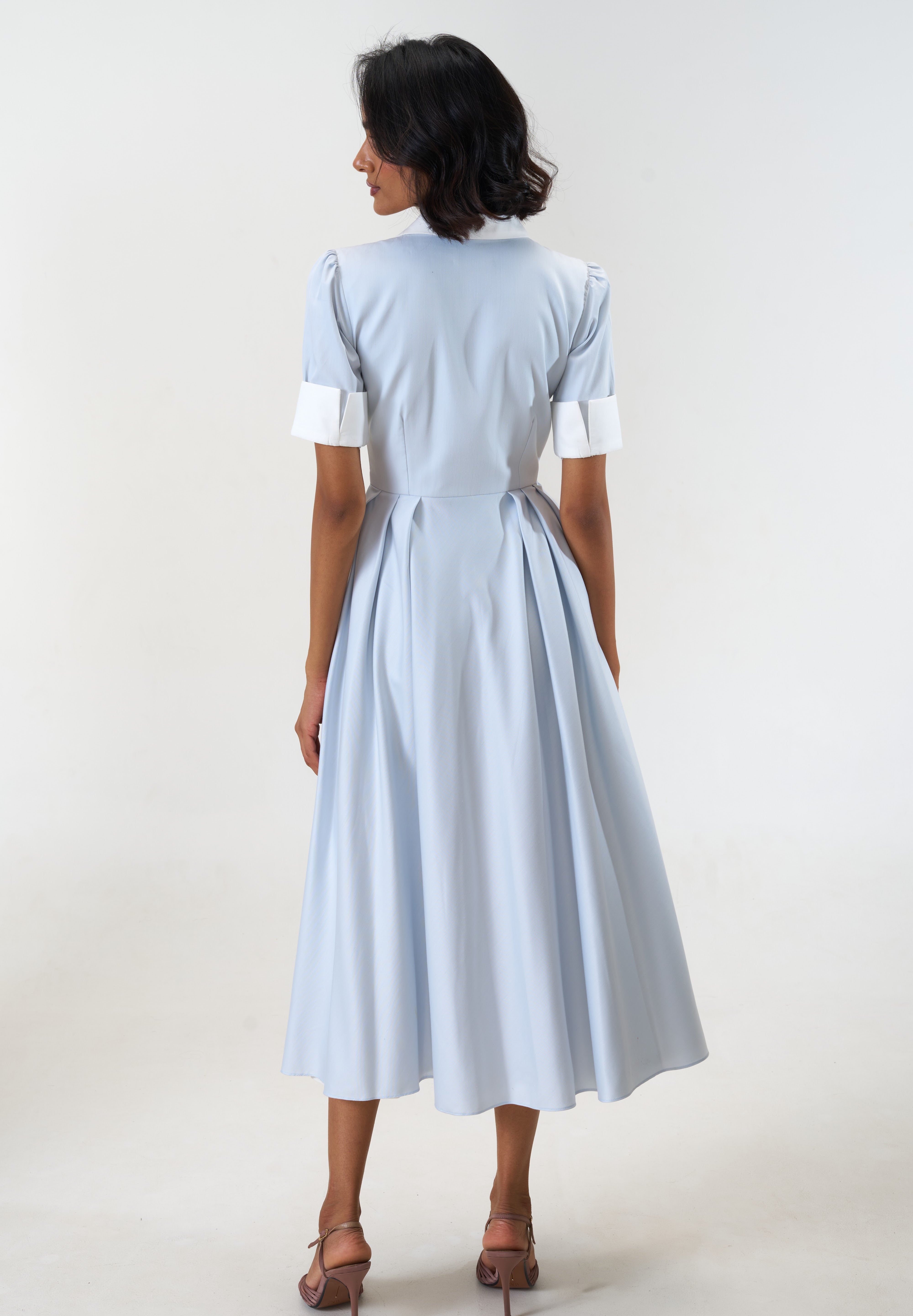 Stella Bluish Grey poplin midi shirt dress by Mazikien, view 16