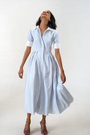 Stella Bluish Grey poplin midi shirt dress by Mazikien, view 6