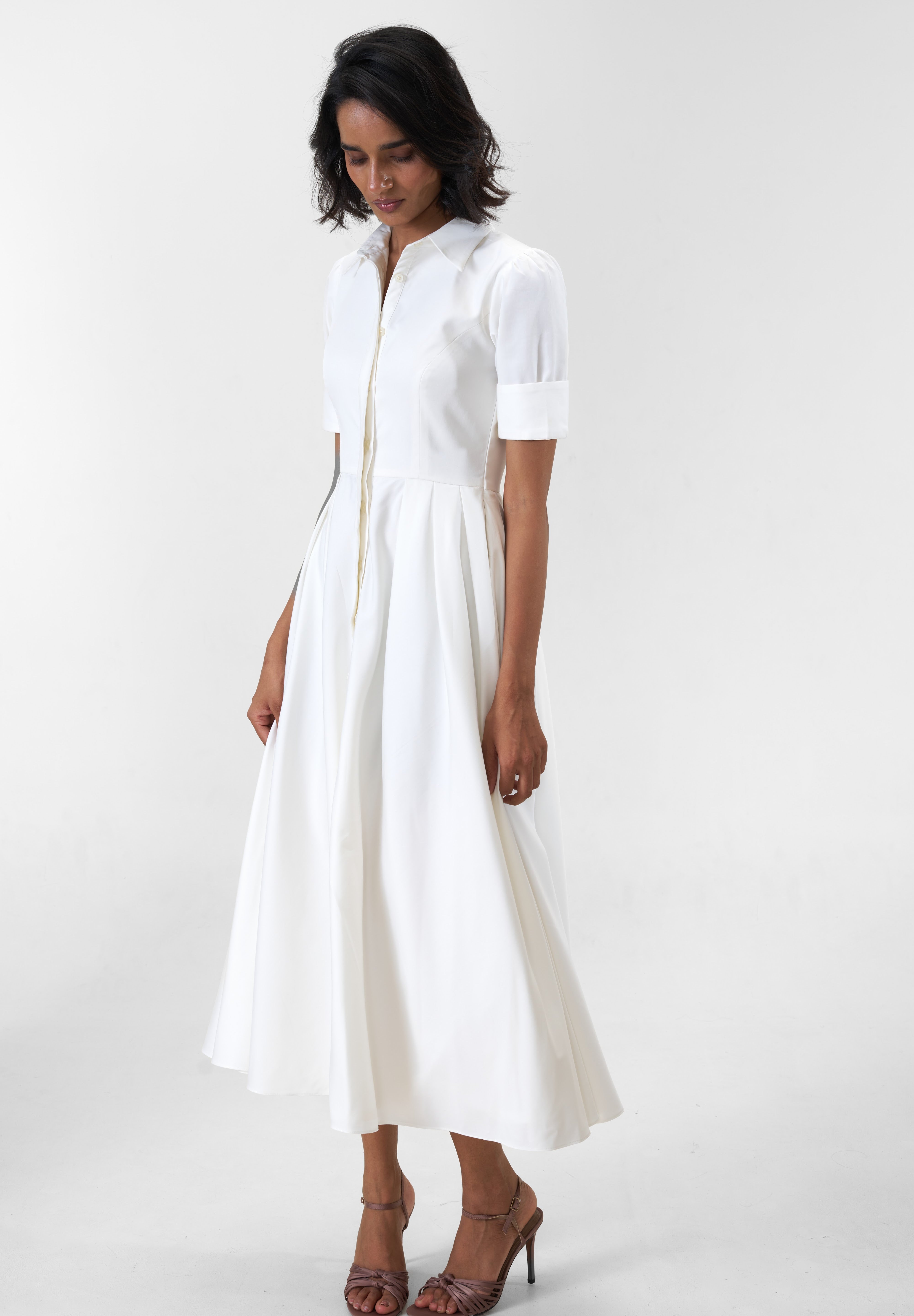 Stella White poplin midi shirt dress by Mazikien, view 9