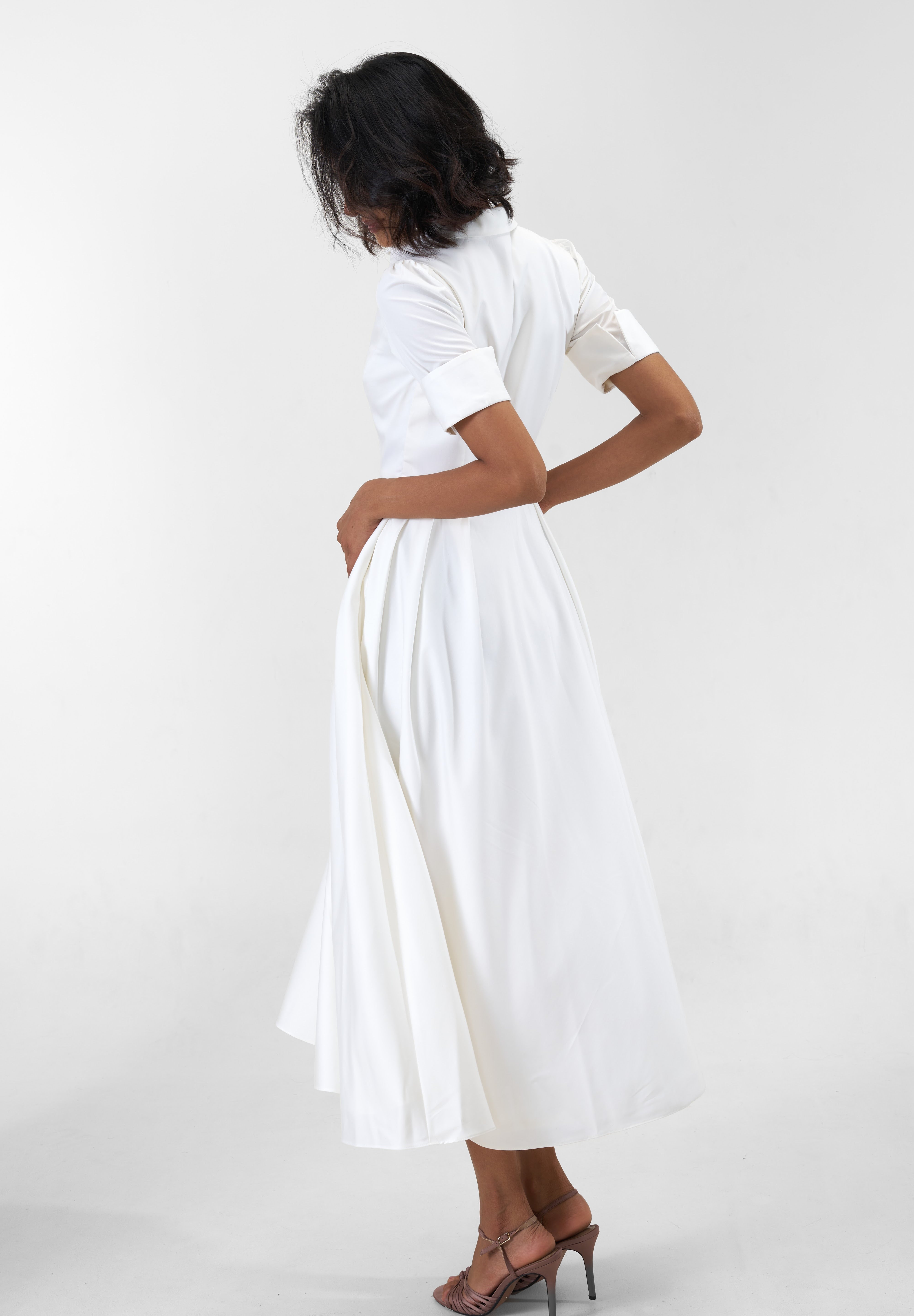 Stella White poplin midi shirt dress by Mazikien, view 4