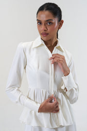 Remy White peplum poplin shirt by Mazikien, view 4