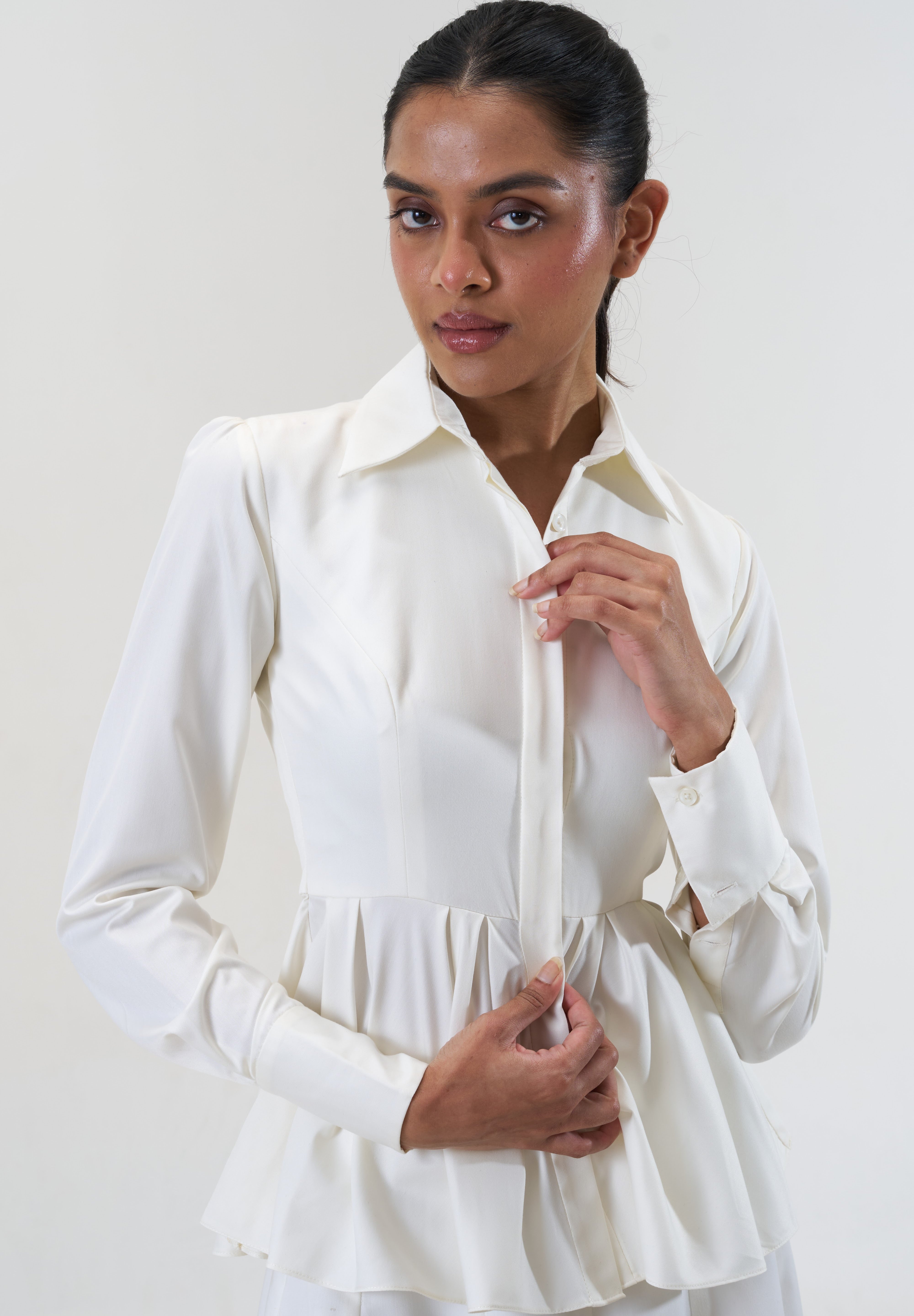 Remy White peplum poplin shirt by Mazikien, view 4