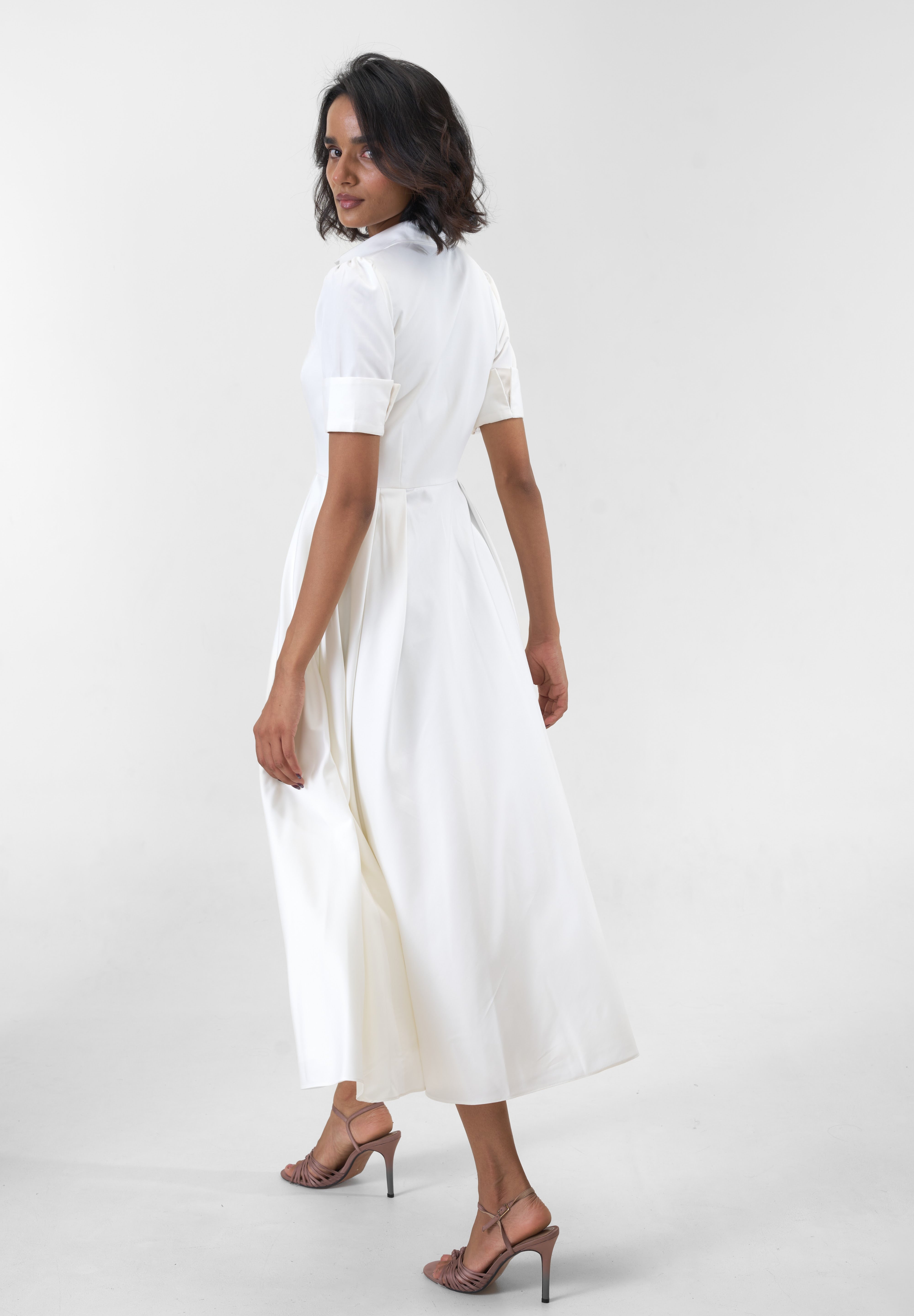 Stella White poplin midi shirt dress by Mazikien, view 3