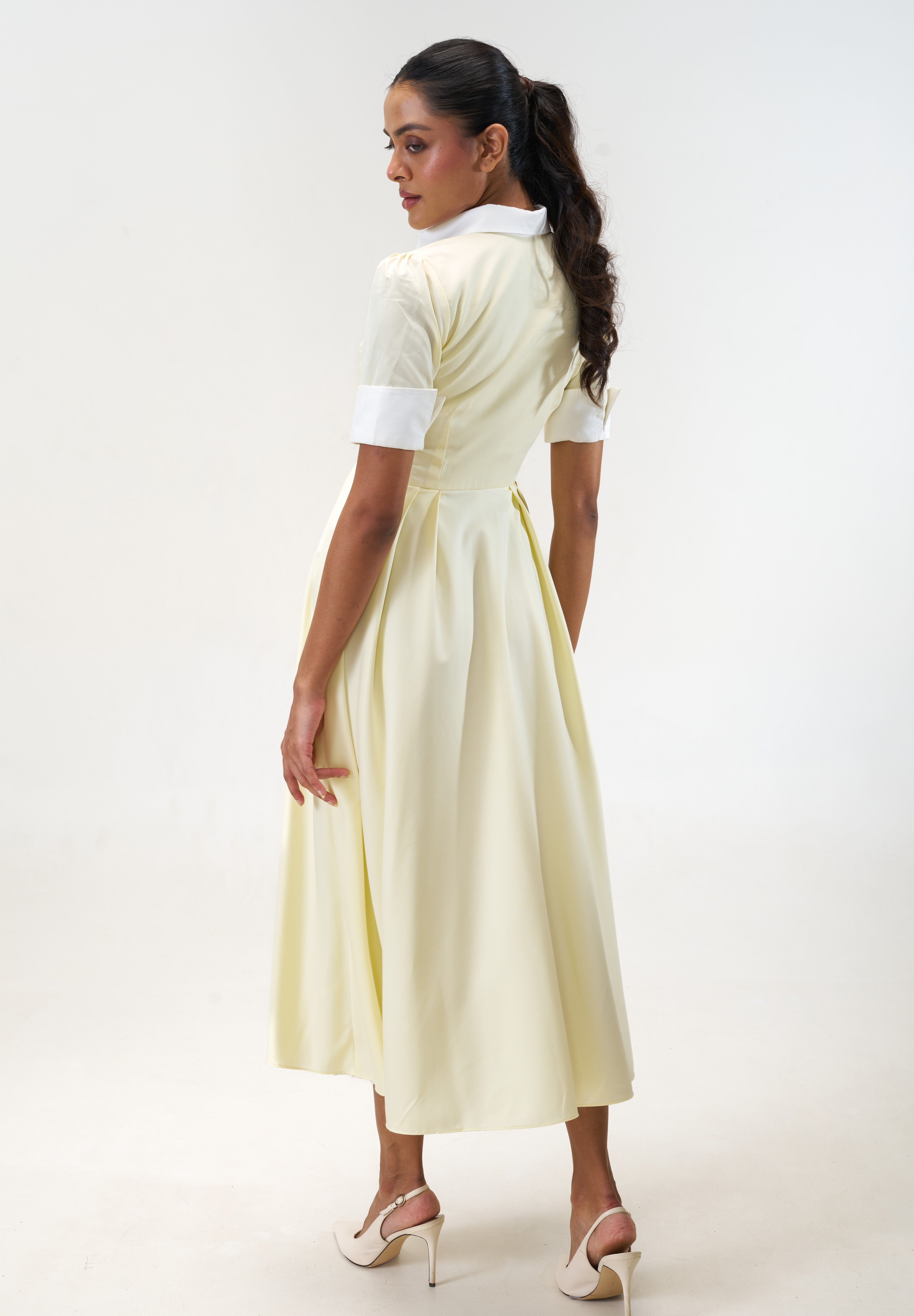 Stella Butter Yellow poplin midi shirt dress by Mazikien, view 6