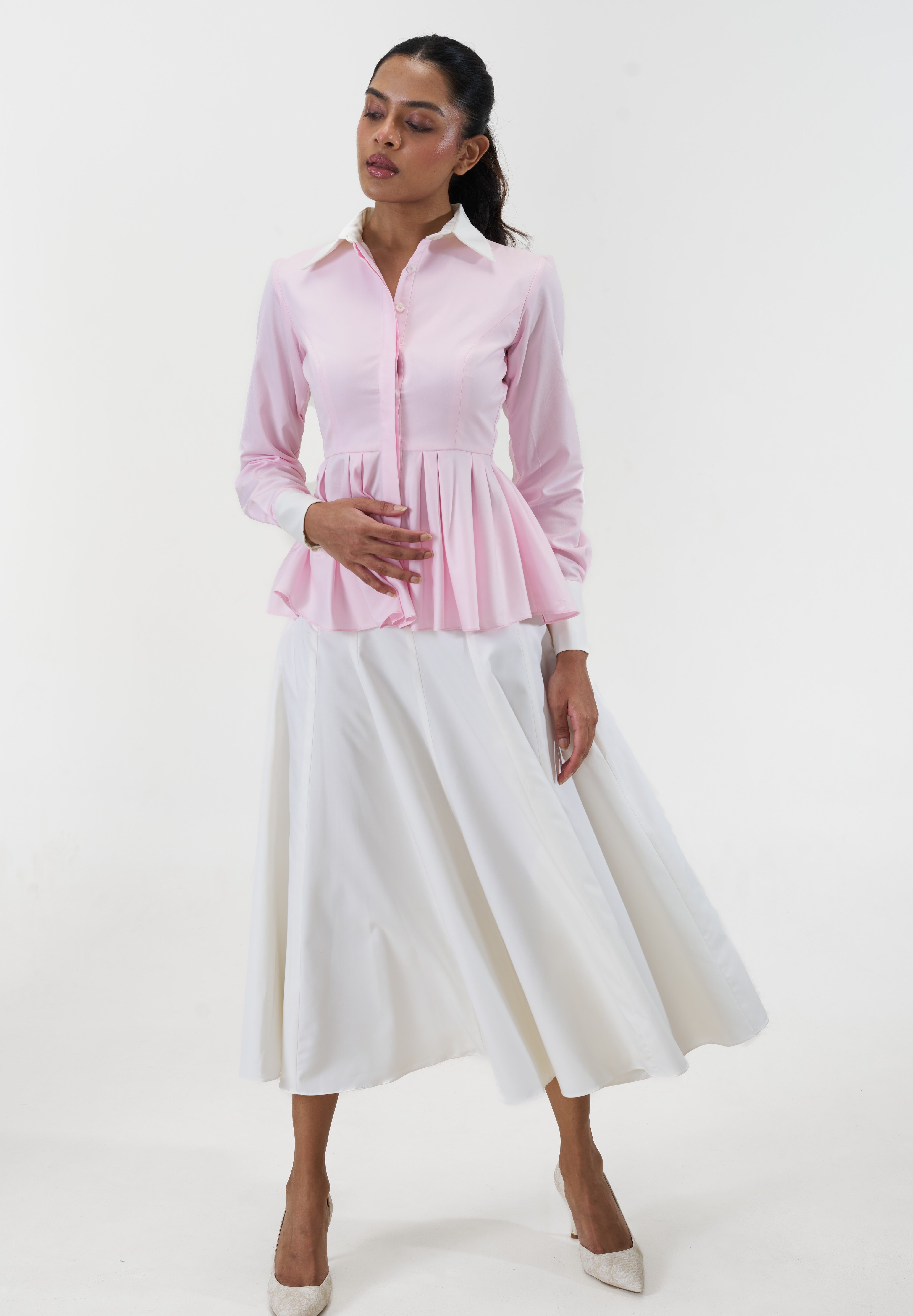 Remy Pink peplum poplin shirt by Mazikien, view 2