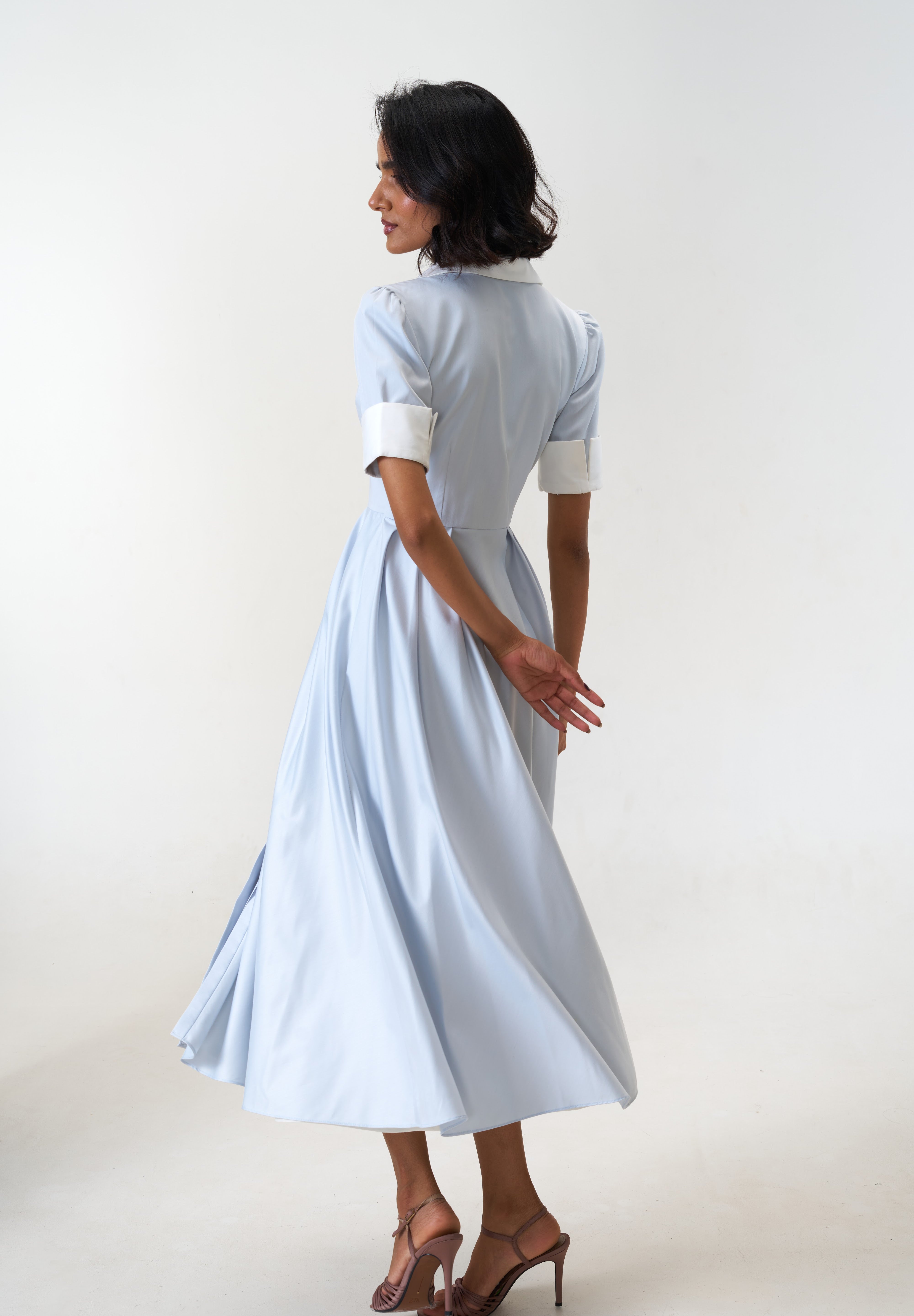 Stella Bluish Grey poplin midi shirt dress by Mazikien, view 12