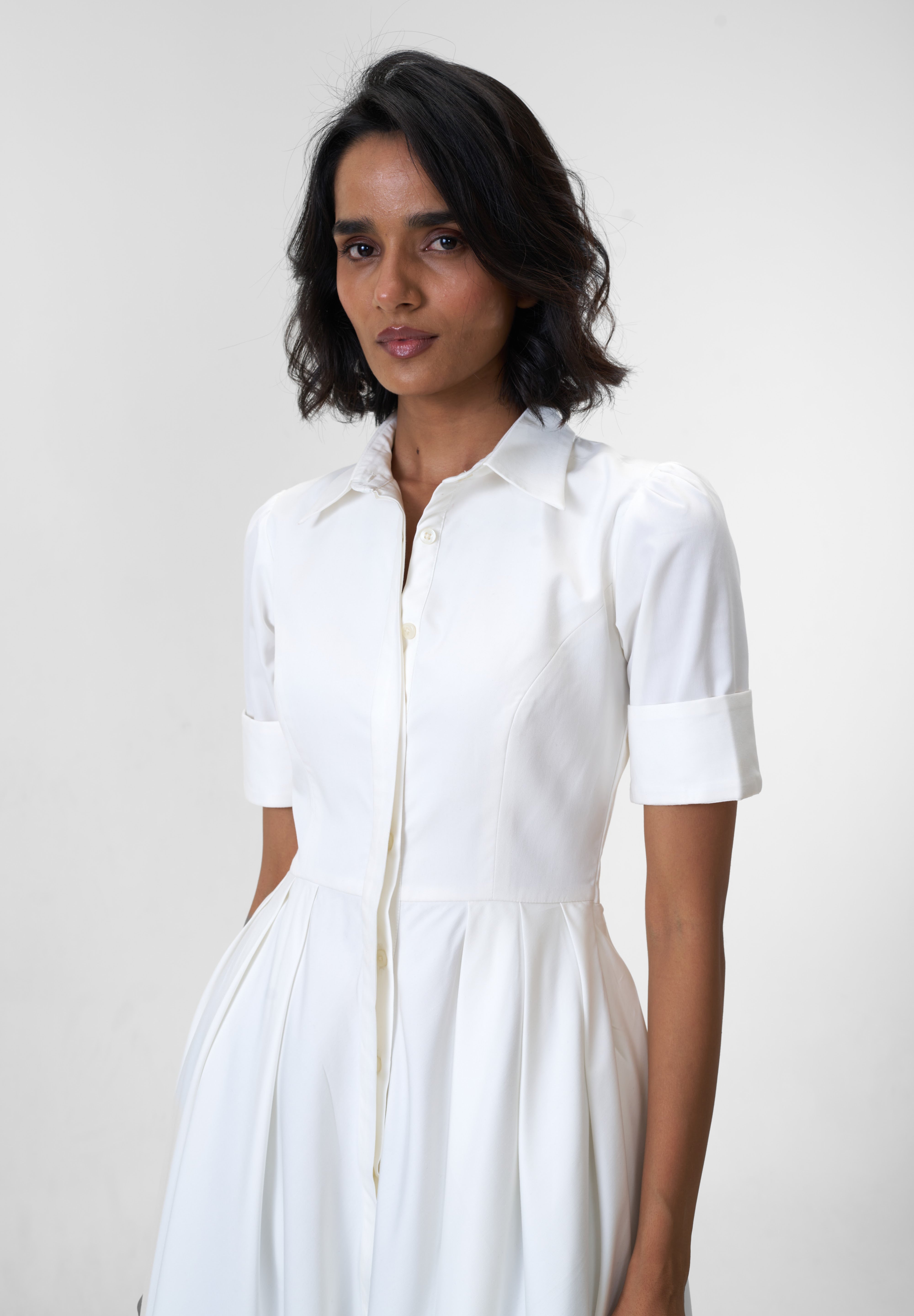 Stella White poplin midi shirt dress by Mazikien, view 7