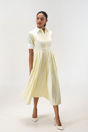 Stella Butter Yellow poplin midi shirt dress by Mazikien, front view