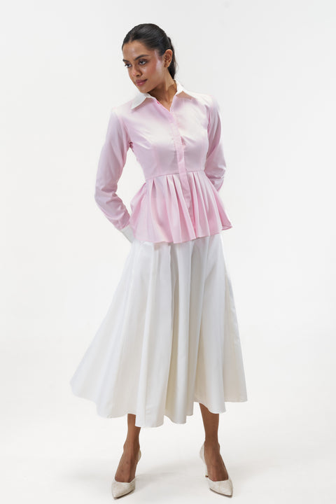 Remy Pink peplum poplin shirt by Mazikien, front view