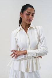 Remy White peplum poplin shirt by Mazikien, view 6