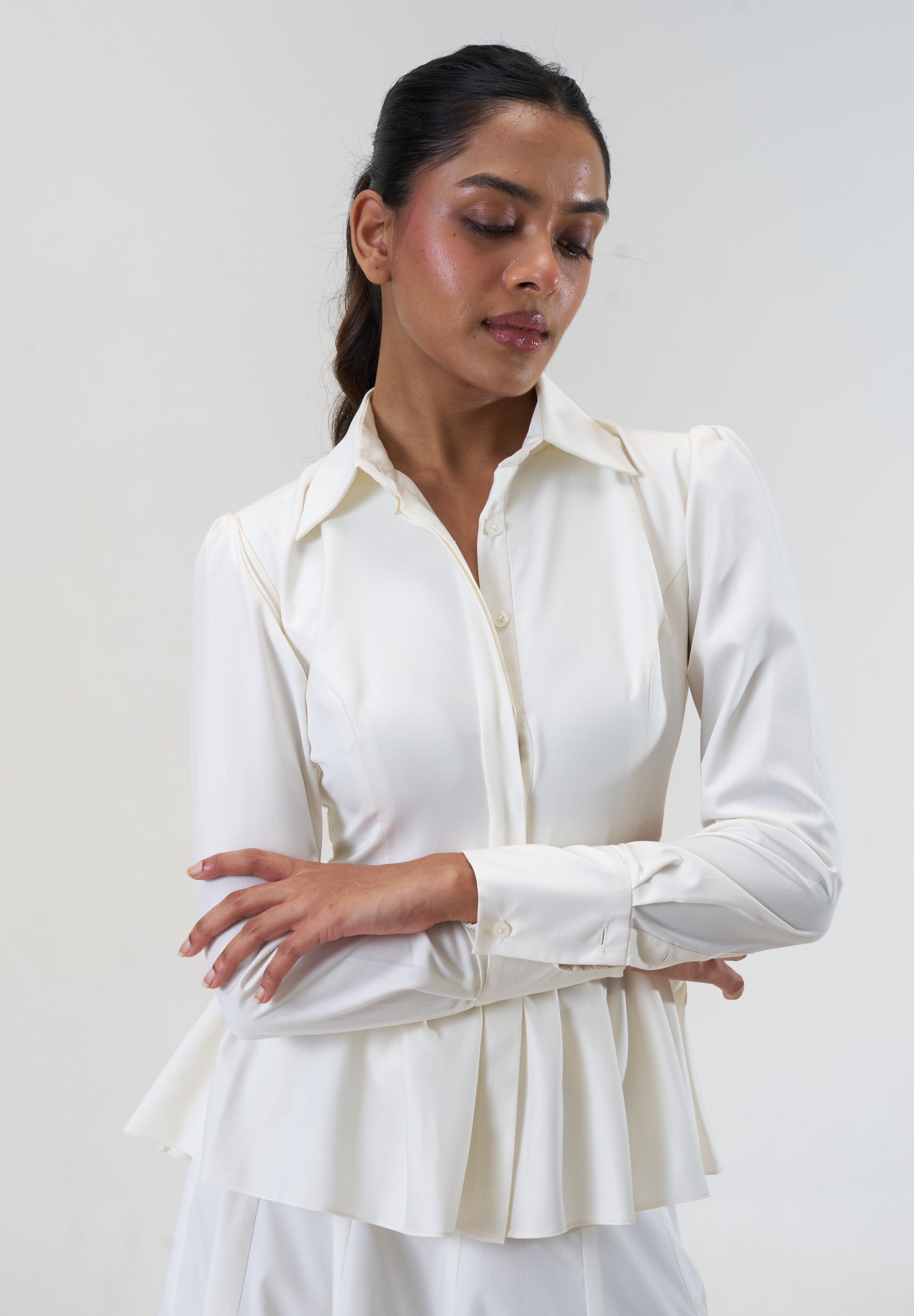 Remy White peplum poplin shirt by Mazikien, view 6