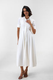 Stella White poplin midi shirt dress by Mazikien, front view