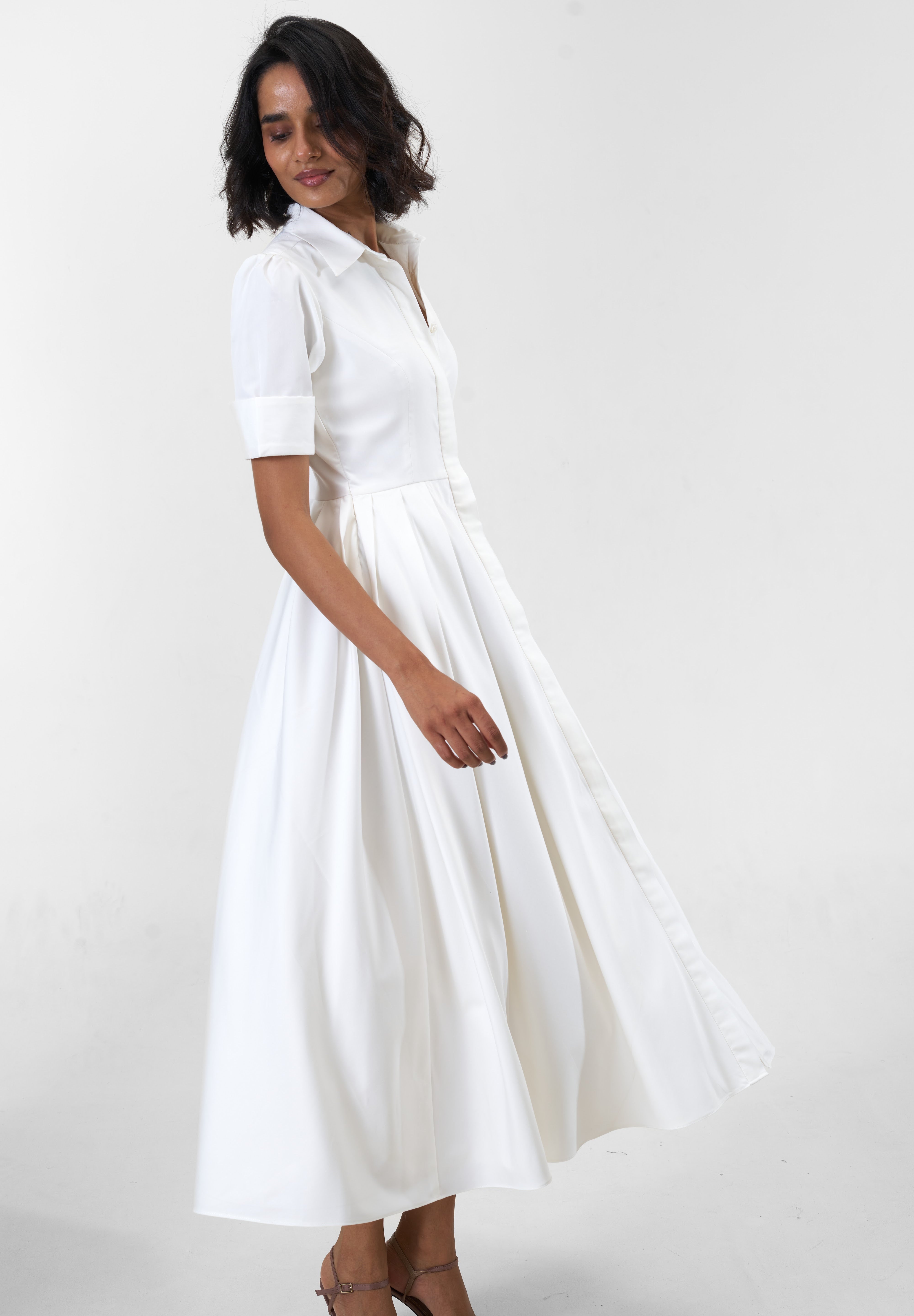 Stella White poplin midi shirt dress by Mazikien, view 5