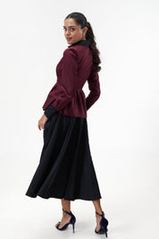 Remy Maroon peplum poplin shirt with contrast collar by Mazikien, view 11