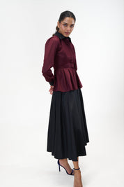 Remy Maroon peplum poplin shirt with contrast collar by Mazikien, view 7