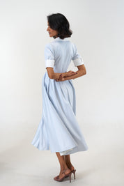 Stella Bluish Grey poplin midi shirt dress by Mazikien, view 19