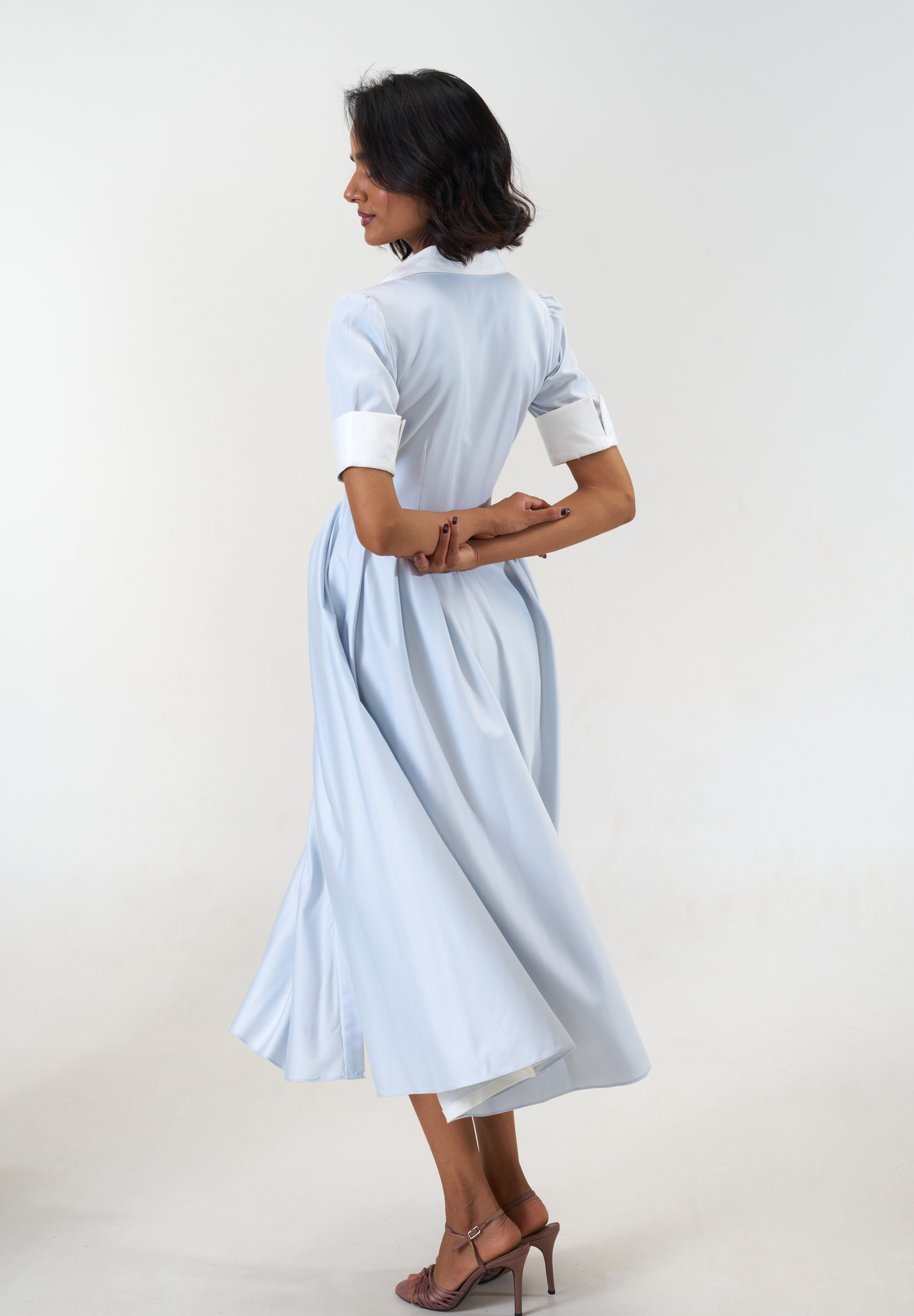 Stella Bluish Grey poplin midi shirt dress by Mazikien, view 19