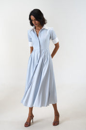 Stella Bluish Grey poplin midi shirt dress by Mazikien, view 4