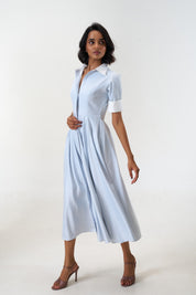 Stella Bluish Grey poplin midi shirt dress by Mazikien, view 5