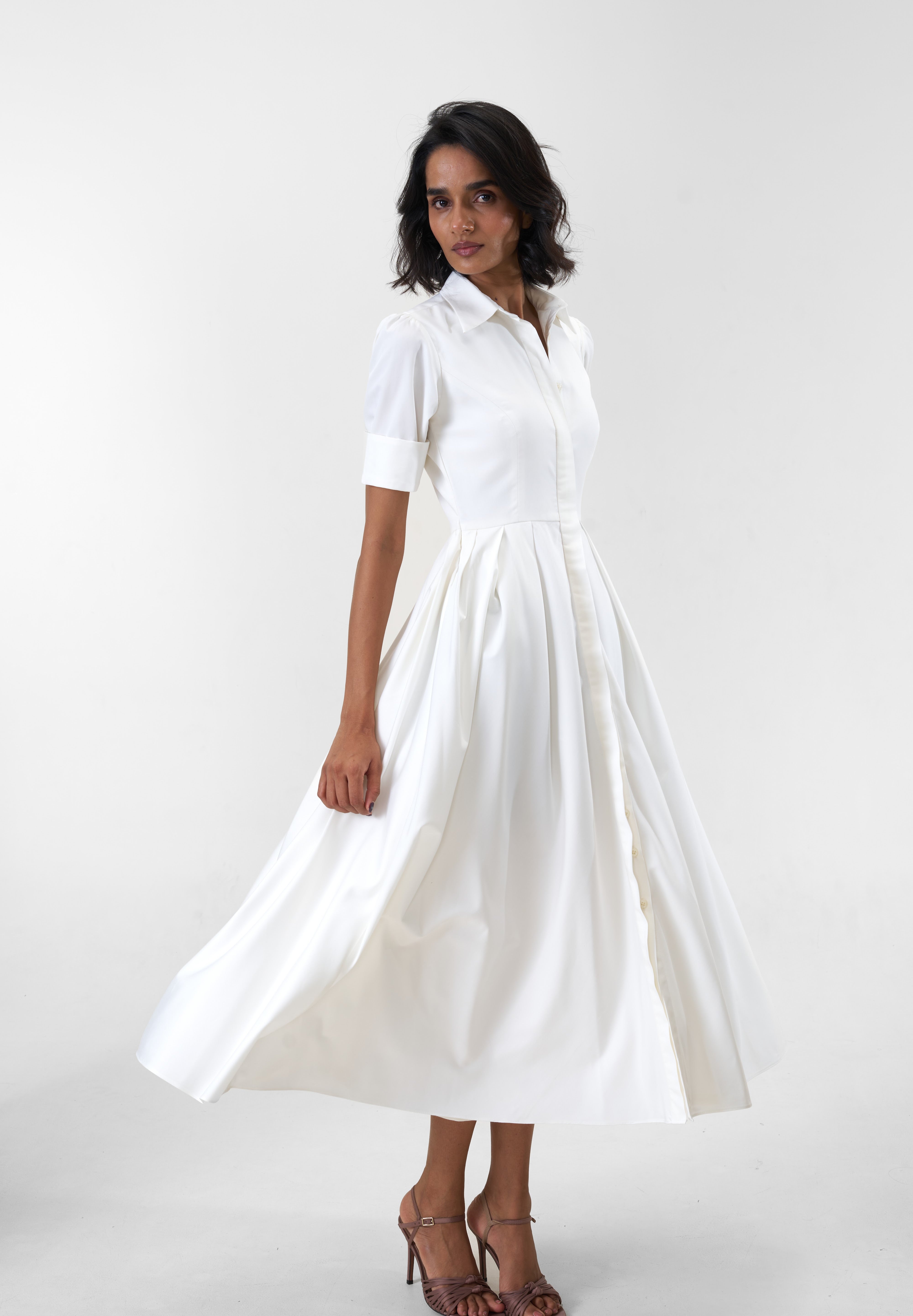 Stella White poplin midi shirt dress by Mazikien, view 10