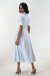 Stella Bluish Grey poplin midi shirt dress by Mazikien, view 17