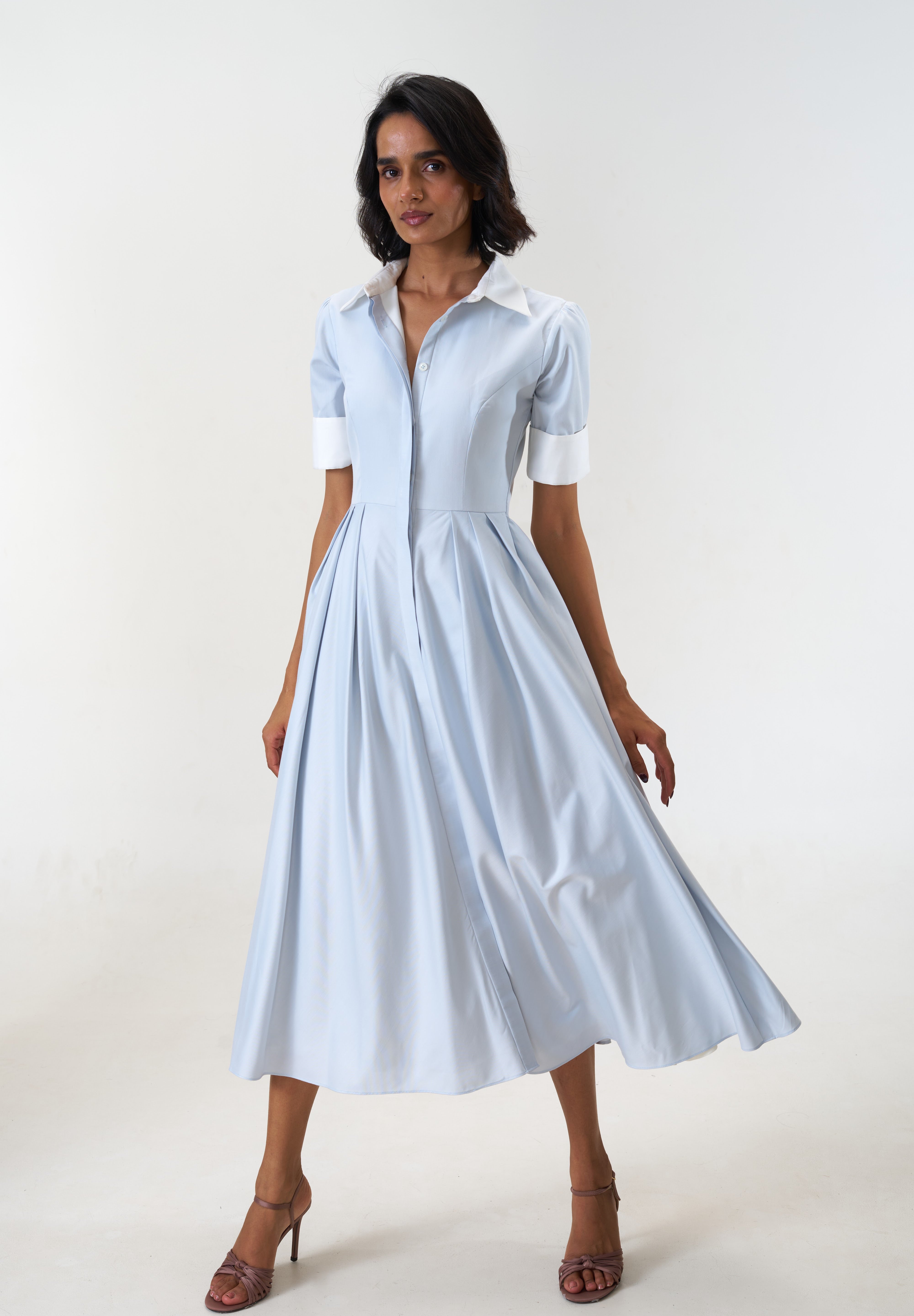 Stella Bluish Grey poplin midi shirt dress by Mazikien, view 10