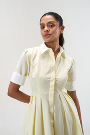Stella Butter Yellow poplin midi shirt dress by Mazikien, view 3