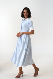 Stella Bluish Grey poplin midi shirt dress by Mazikien, view 8