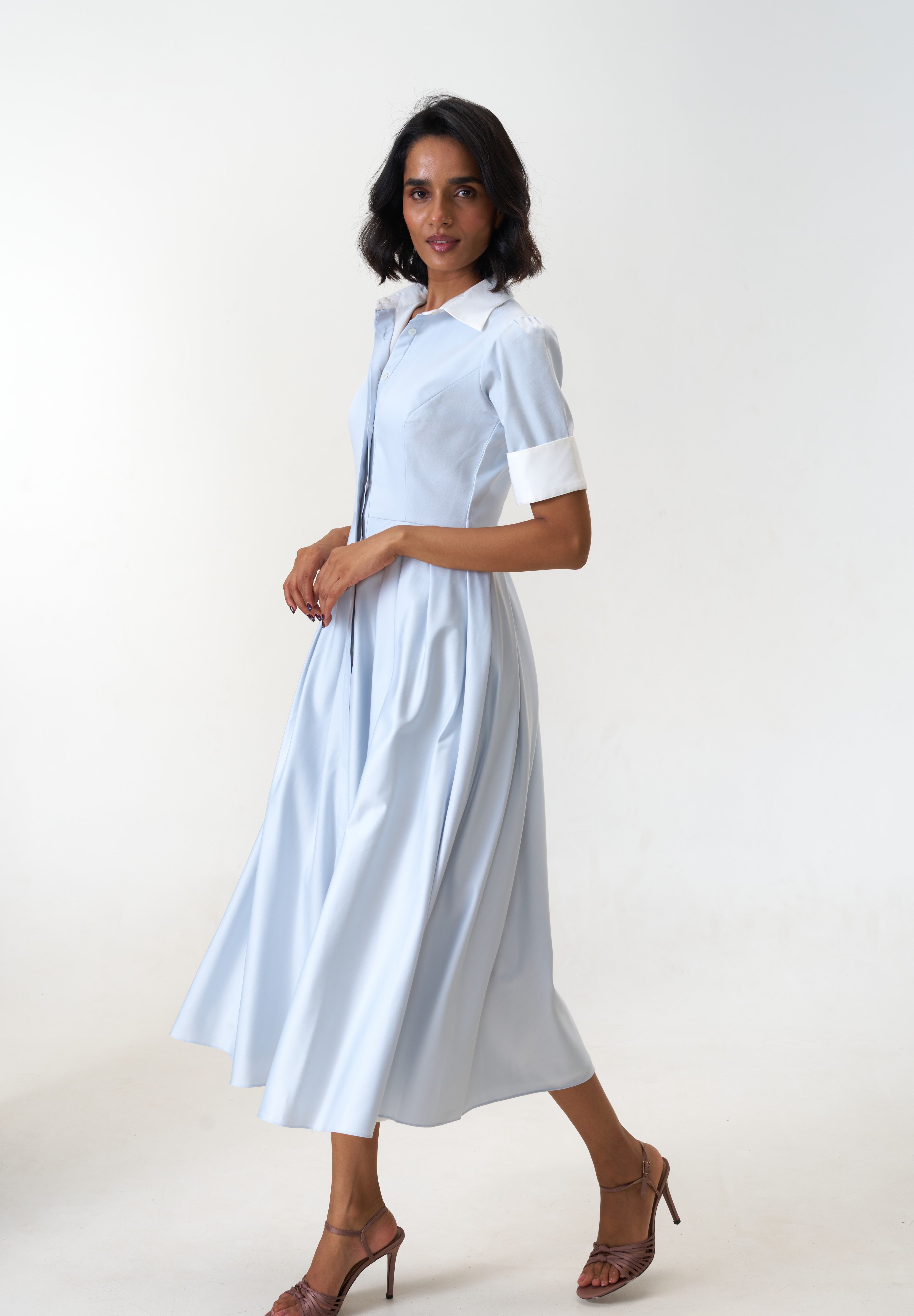 Stella Bluish Grey poplin midi shirt dress by Mazikien, view 8