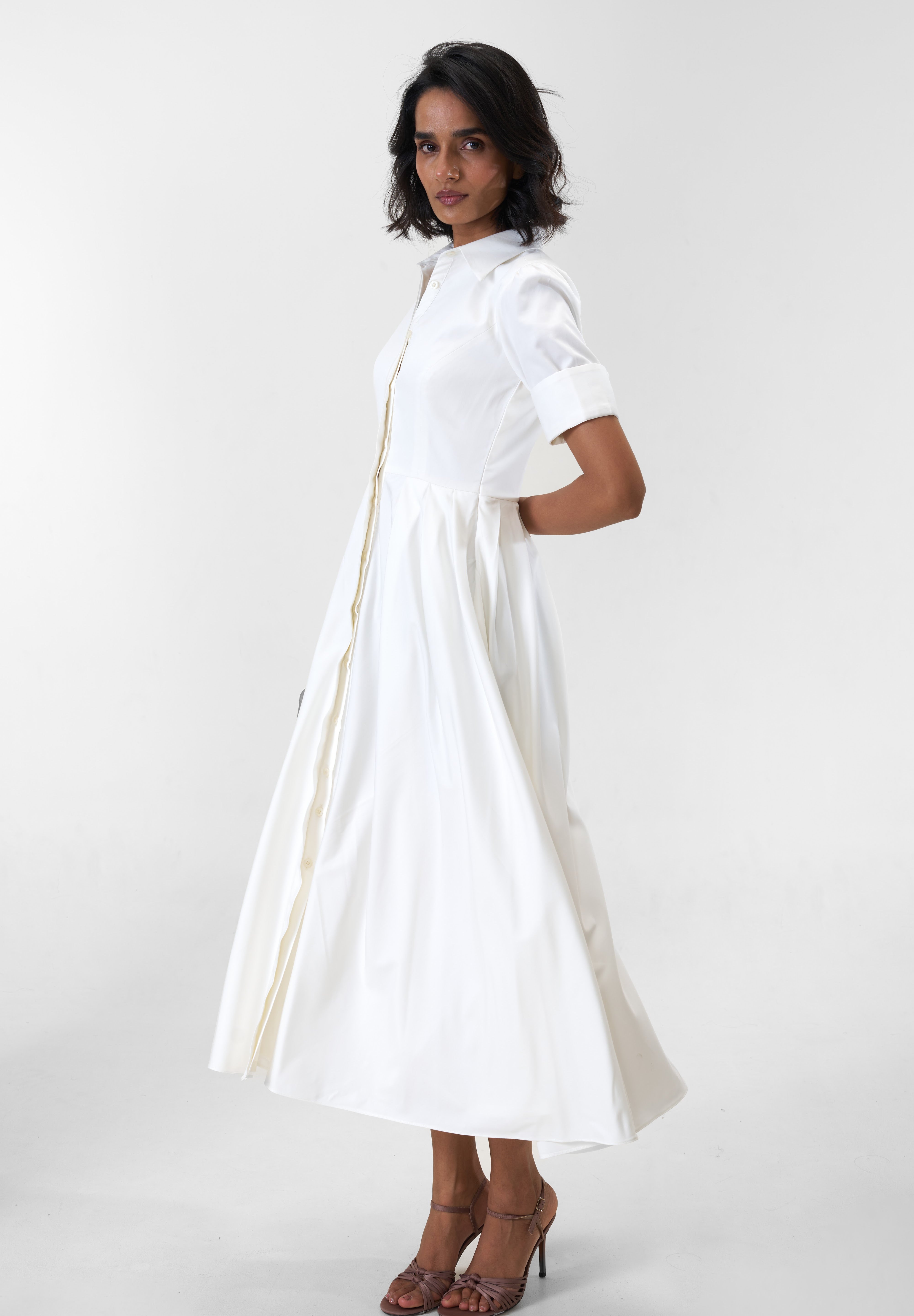 Stella White poplin midi shirt dress by Mazikien, view 11