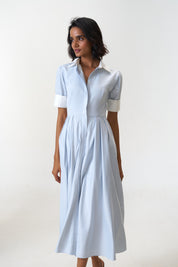 Stella Bluish Grey poplin midi shirt dress by Mazikien, view 7