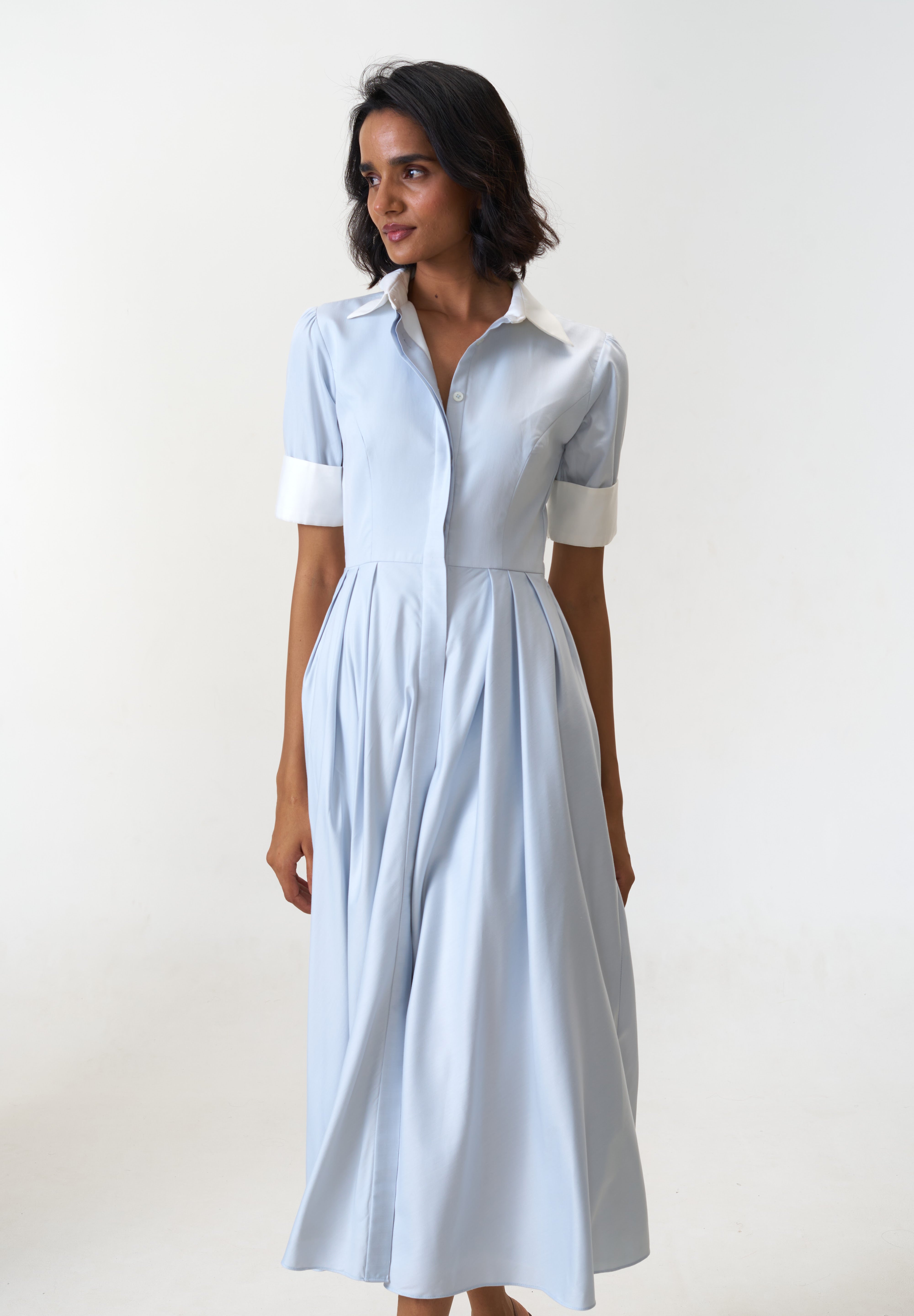 Stella Bluish Grey poplin midi shirt dress by Mazikien, view 7