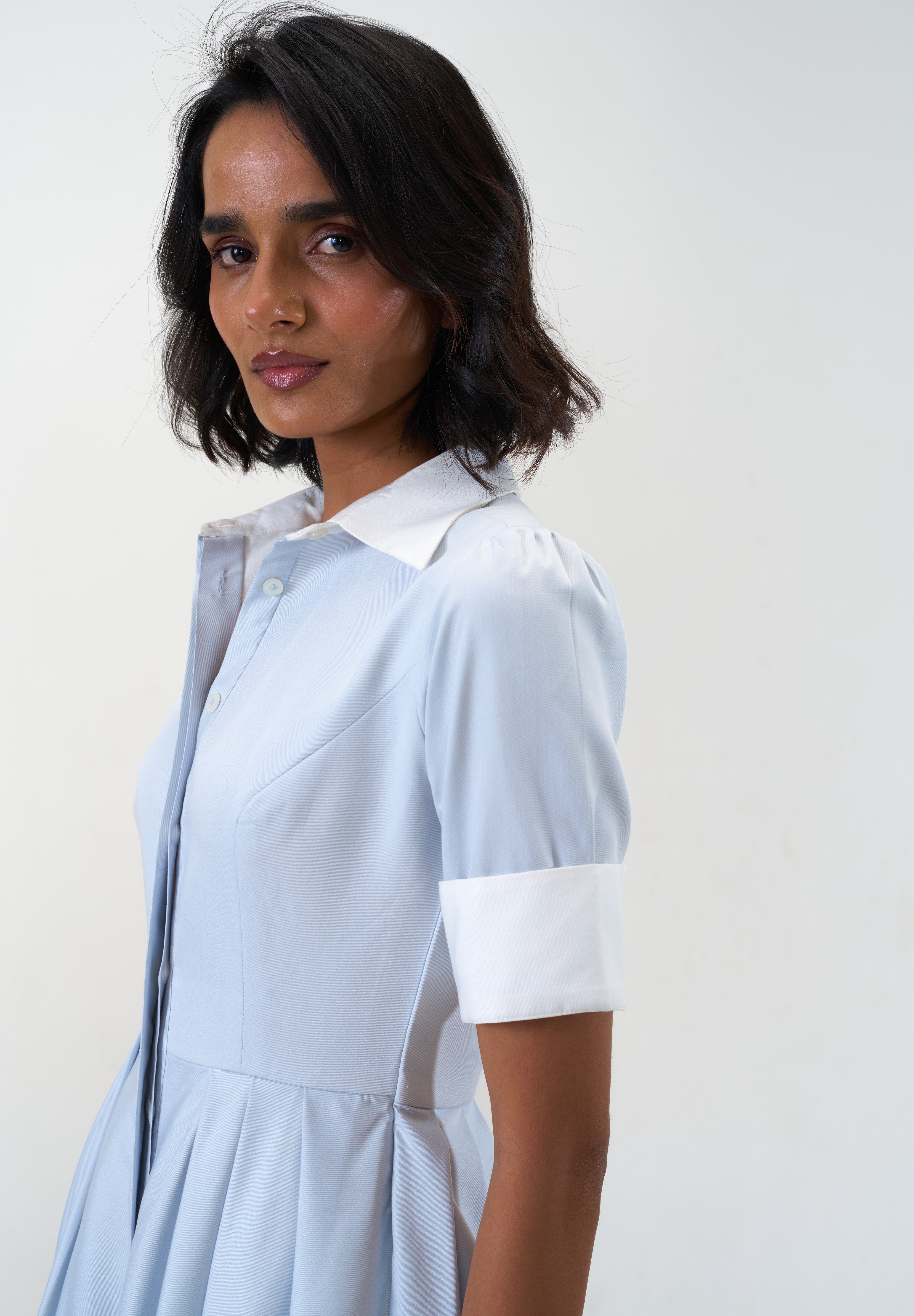 Stella Bluish Grey poplin midi shirt dress by Mazikien, view 15