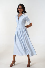 Stella Bluish Grey poplin midi shirt dress by Mazikien, view 11