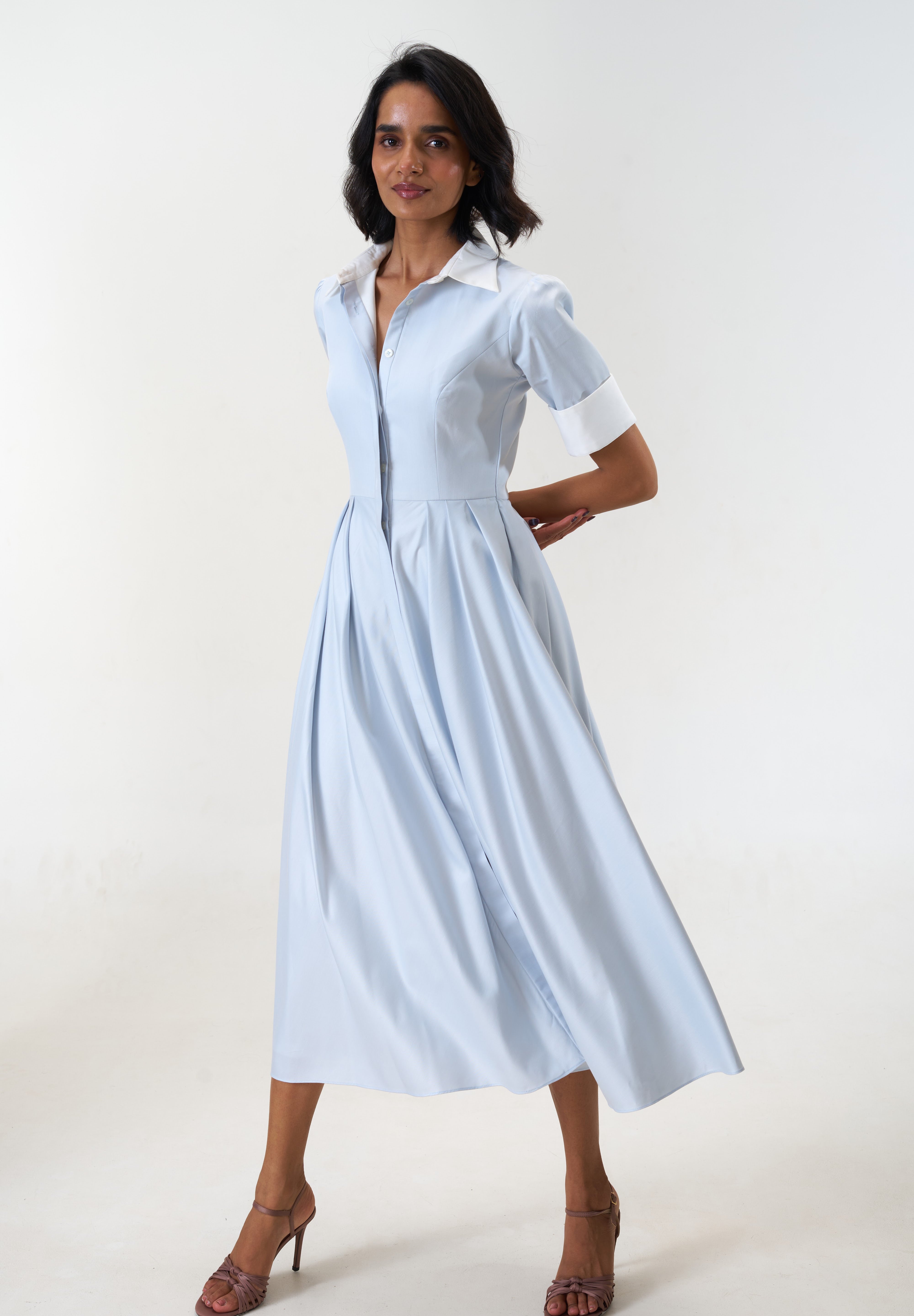Stella Bluish Grey poplin midi shirt dress by Mazikien, view 11