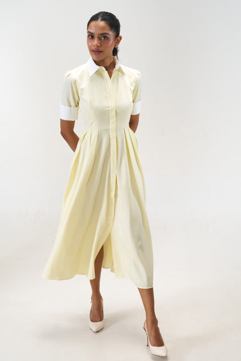 Stella Butter Yellow poplin midi shirt dress by Mazikien, view 2