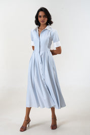 Stella Bluish Grey poplin midi shirt dress by Mazikien, view 3