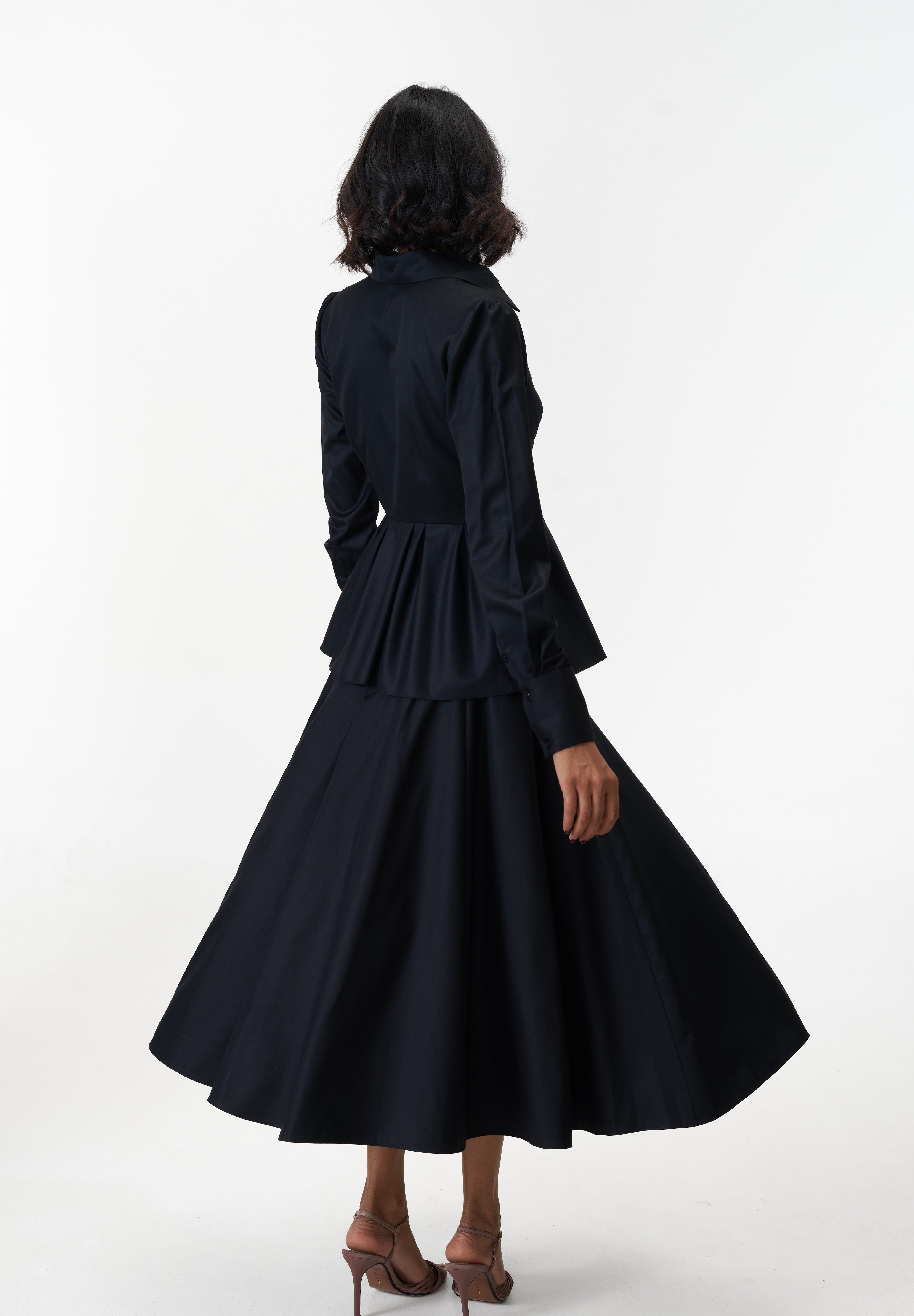 Remy Black peplum poplin shirt by Mazikien, front view