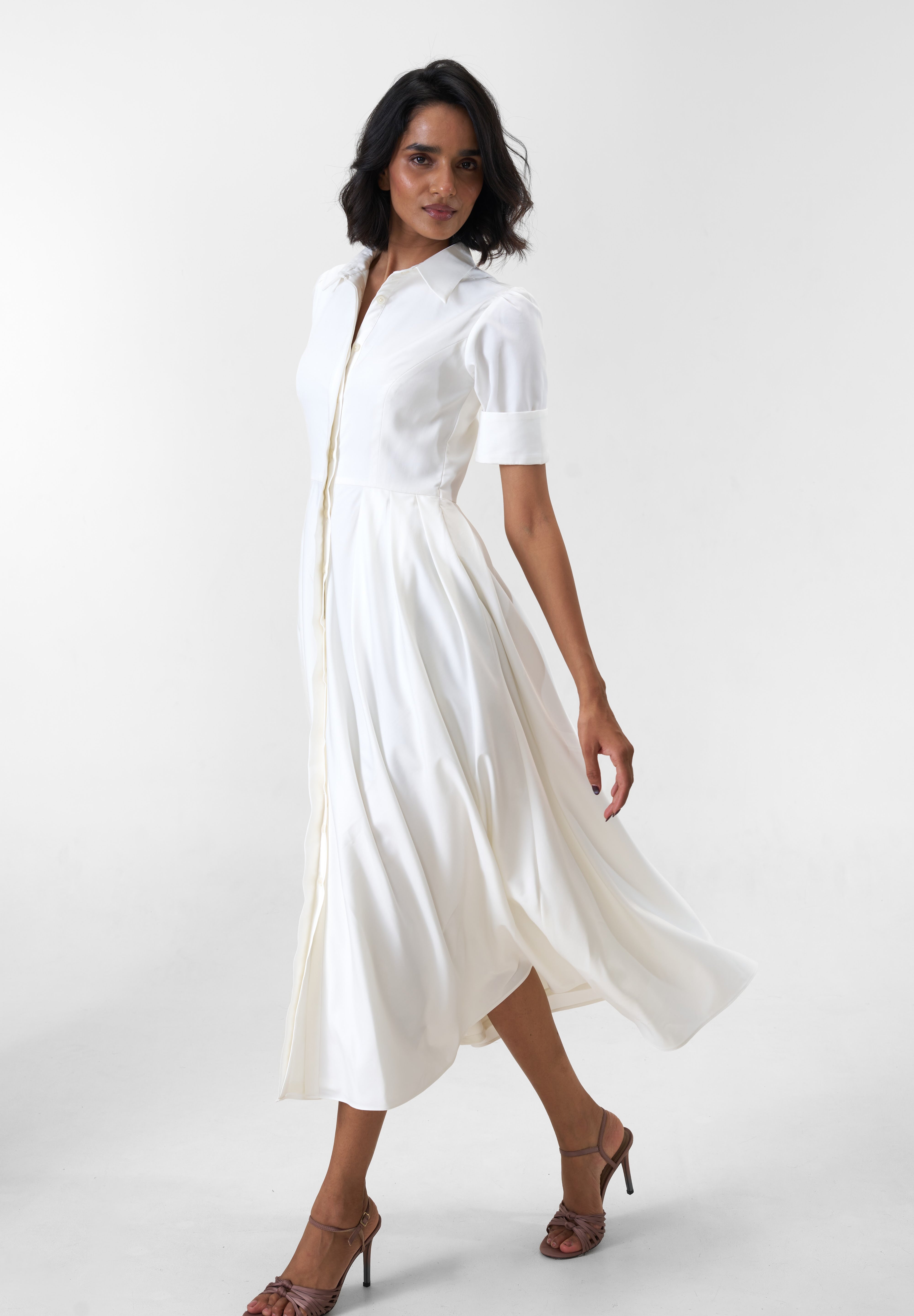 Stella White poplin midi shirt dress by Mazikien, view 2
