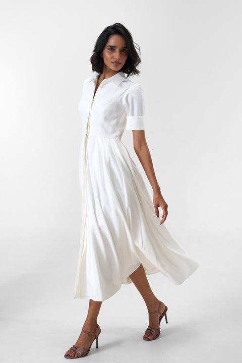 Stella White poplin midi shirt dress by Mazikien, view 2