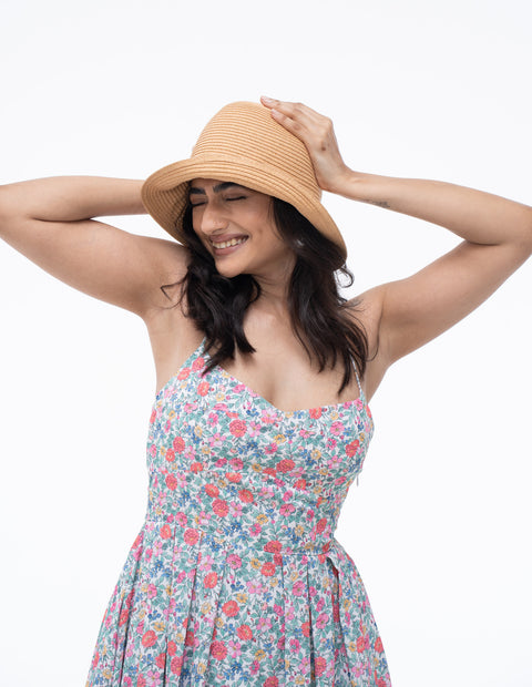 Casper Multi-color Floral Print floral halter neck sundress by Mazikien, front view